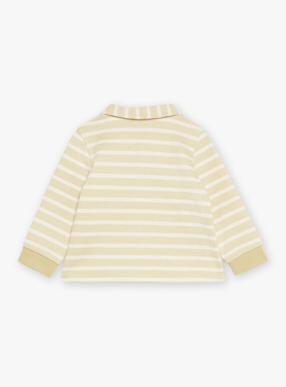 Ecru and clay green striped polo shirt GADAVID / 23H1BG81SWEG600