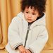 Navy blue reversible hooded down jacket with synthetic fur