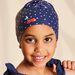 Navy blue swimming cap with white polka dots