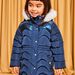 Navy blue long hooded down jacket
