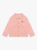 Child girl jacket in powder pink twill with cat and fantasy motifs CLATWETTE / 22E2PFG1VESD327