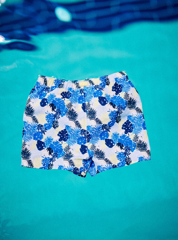 Baby boy bright blue beach shorts with leaf print CILEO / 22E4BGO1MAI701