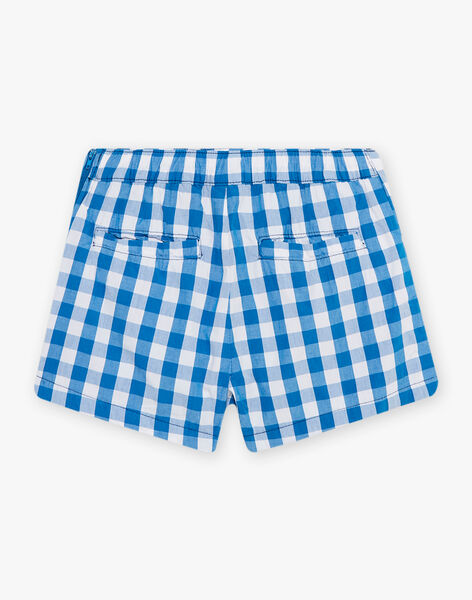 Child girl's medium blue checkered shorts in satin CITROETTE / 22E2PF81SHO208