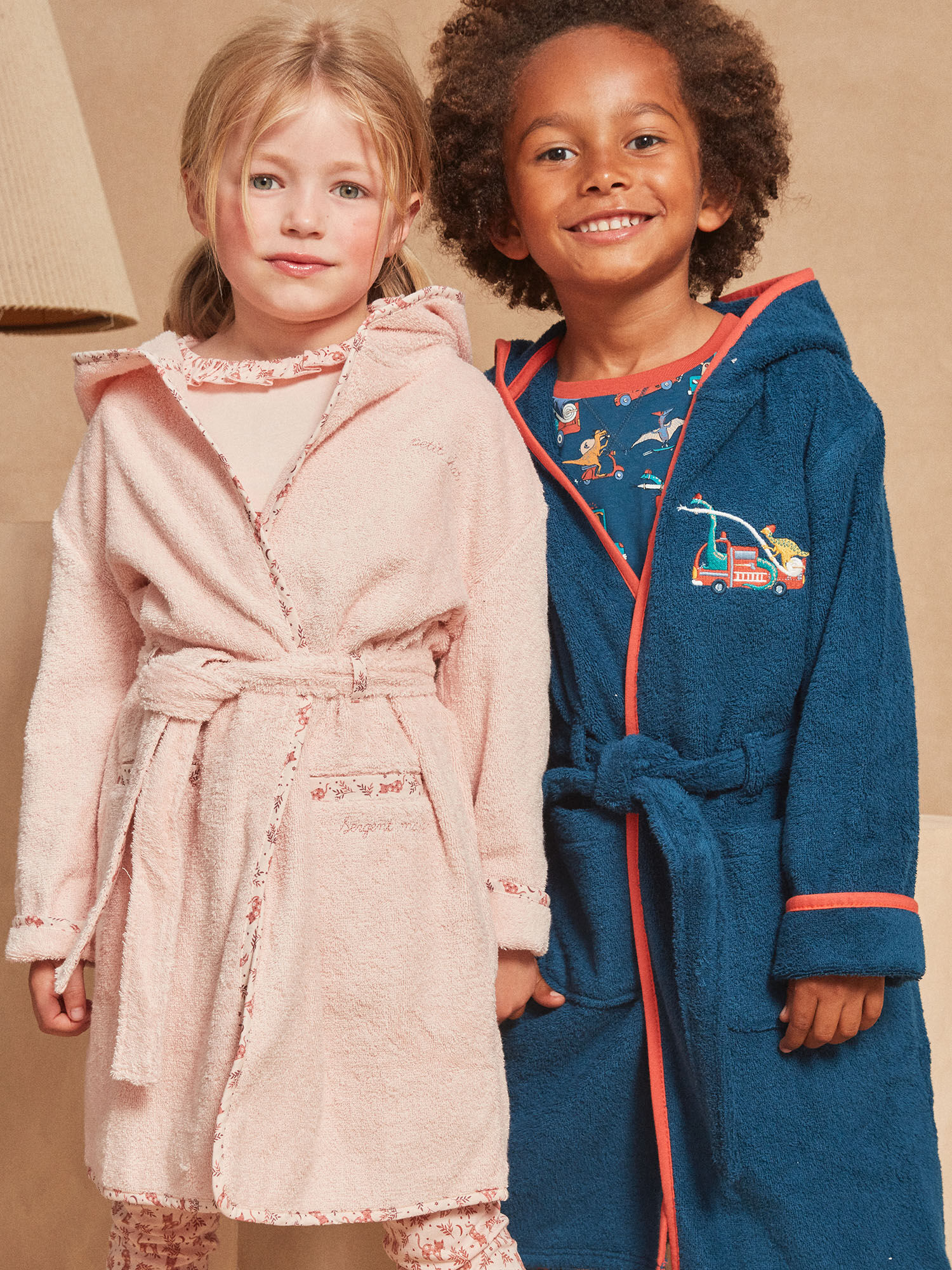 Hooded petrol blue terry bathrobe