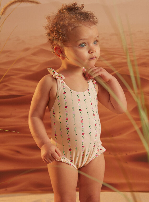 Pale yellow reversible one-piece swimsuit with floral print KITINA / 24E4BFG2MAI009