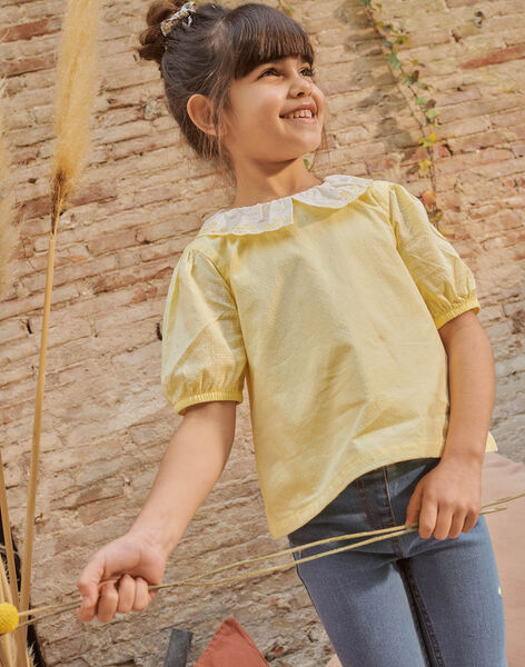 Child girl vanilla blouse with puffed sleeves and embroidered collar CEBROETTE / 22E2PFB1CHE114