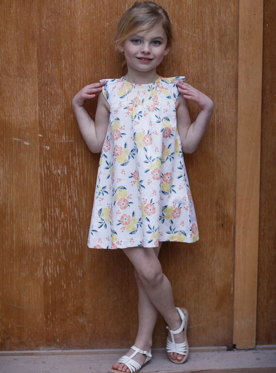 White and yellow dress printed lemon and floral flower girl child ZICITETTE / 21E2PFO1ROB000