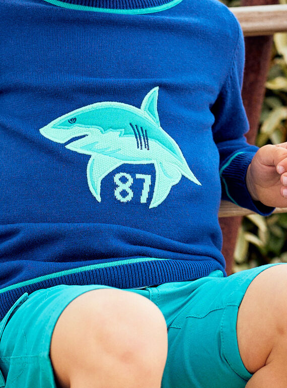Child boy blue shark sweater COMIDAGE / 22E3PGN1PULC231