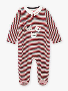 Baby boy's red striped velour romper with kitten print BECOLIN / 21H5BG73GRE502