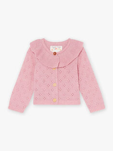 Baby girl pink knitted cardigan with ruffled collar CADIANE / 22E1BFB1CAR305