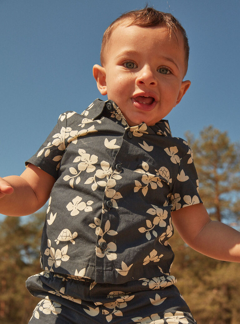 Slate black shirt with leaves and turtles print Slate black shirt with leaves and turtles print FATONY / 23E1BGP1CHMJ900