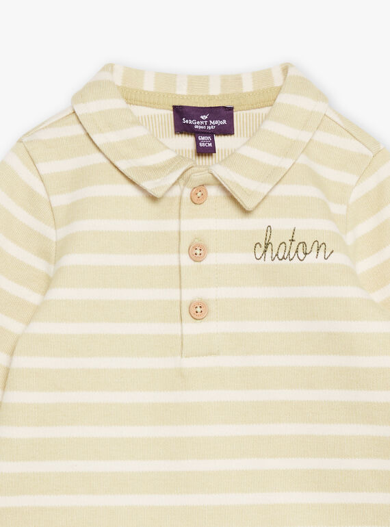 Ecru and clay green striped polo shirt GADAVID / 23H1BG81SWEG600