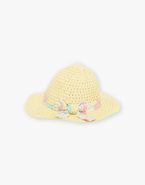 Child girl straw hat with poplin headband and floral bow CRAPETTE / 22E4PFN1CHAB115