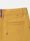 Mustard shorts with multicoloured shark fin embroideries KLOMUAGE / 24E3PGS1BERB107