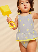 Navy and yellow 1-piece swimsuit with stripes and sun print FITINA / 23E4BFM2MAIA001