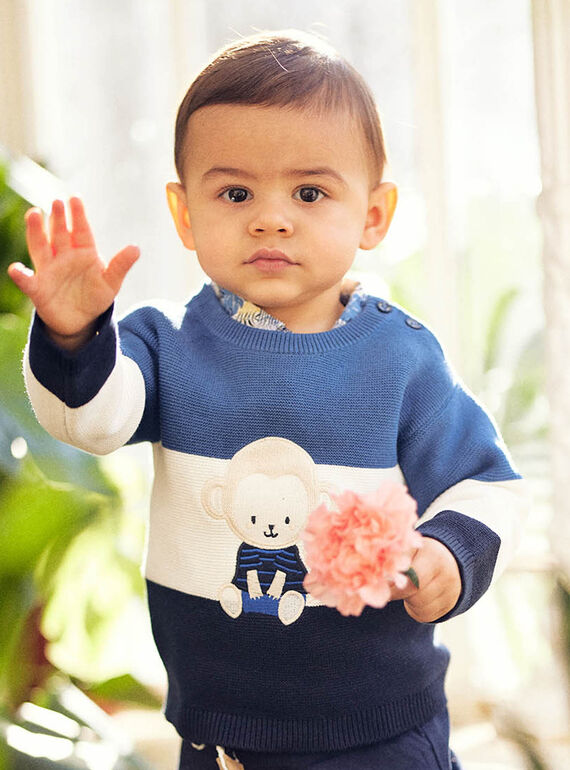 Baby boy three-colored sweater with monkey design CARAYNAL / 22E1BGK1PUL703