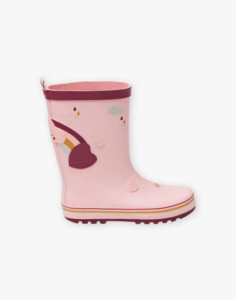 Pink rain boots with rainbow and fantasy patterns child girl BIPIETTE / 21F10PF33D0C030