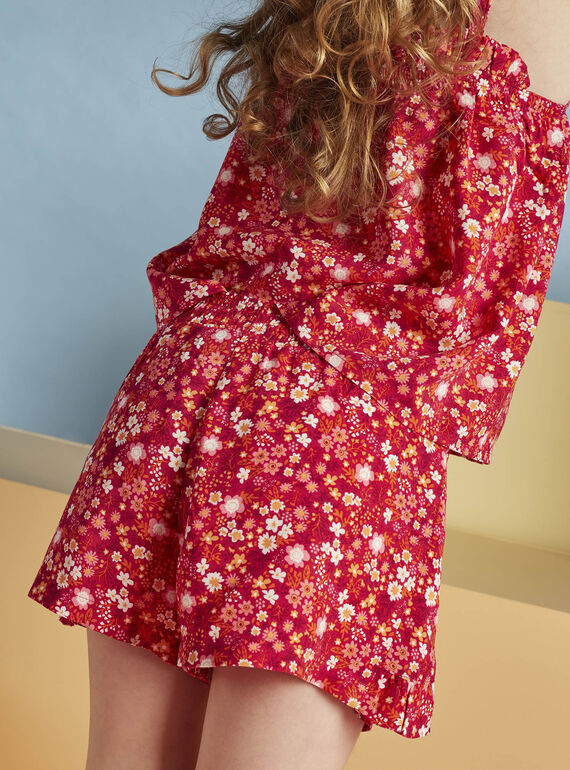 Fuchsia shorts with flower print child girl CAUSHOETTE 1 / 22E2PFT3SHO304