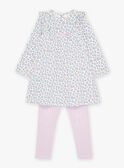 Off-white nightdress with floral print and lilac leggings with rabbit motif KUIVIETTE / 24E5PF52CHN001