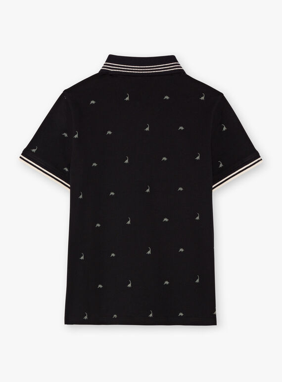 Boy's black polo shirt with dinosaur embroidery BAPOLAGE / 21H3PG21POL090