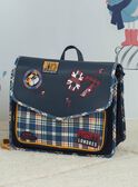 Navy blue satchel with London pattern and checkered print child boy BAZECAGE / 21H4PG52BES070