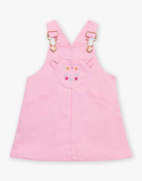Pink twill overalls with 3D cat ears embroidered pocket FASABINE / 23E1BFS1CHSD303