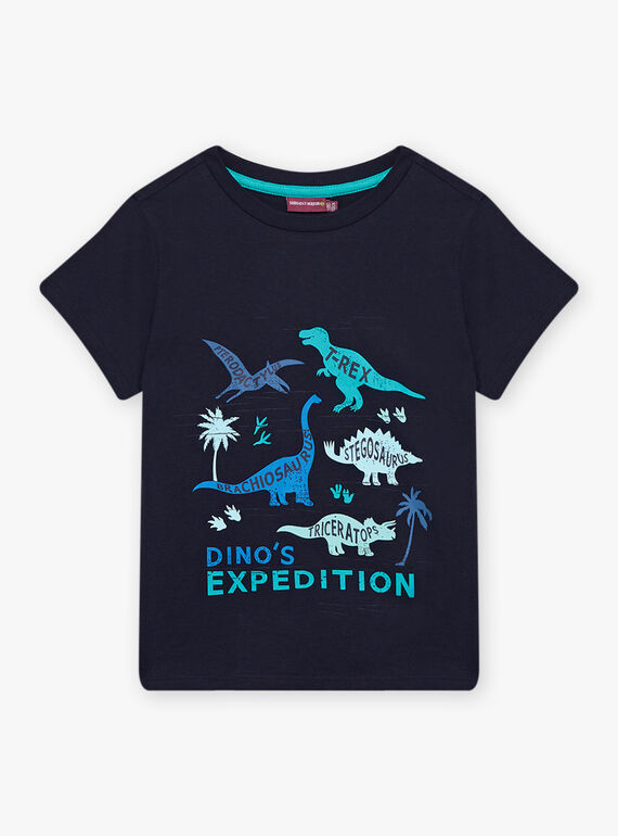Navy blue T-shirt with dinosaur design for child boy CYDOAGE2 / 22E3PGT2TMC070