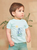 Pale Turquoise Turtle Printed Short Sleeve T-shirt KAVIRGIL / 24E1BGR1TEE203