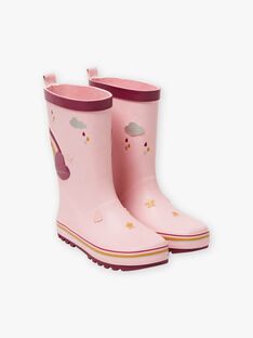 Pink rain boots with rainbow and fantasy patterns child girl BIPIETTE / 21F10PF33D0C030