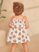 Ecru ruffled dress with blue and orange jersey flower print KAZILDA / 24E1BFS1ROB001