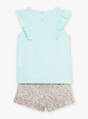 Child girl's turquoise blue dinosaur and flower pajamas CHOUFIETTE / 22E5PF51PYJ203