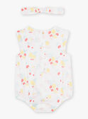 White cotton sateen romper and headband with fruit and flower print, birth girl CONSUELA / 22E0CFI3ENS000