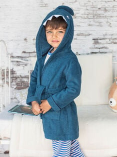 Boy's duck blue hooded bathrobe with shark design BEPEIGNAGE / 21H5PG61PEI714