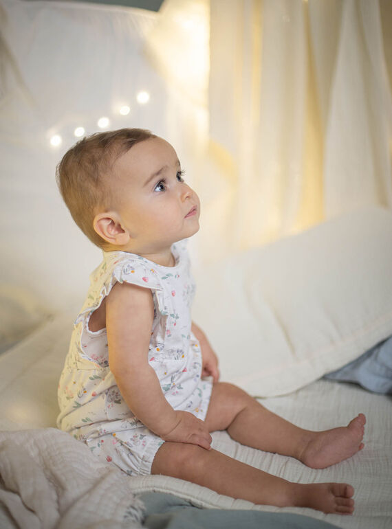 Short sleeveless romper with rabbit and flower print CEGINNA / 22E5BF53GRE000