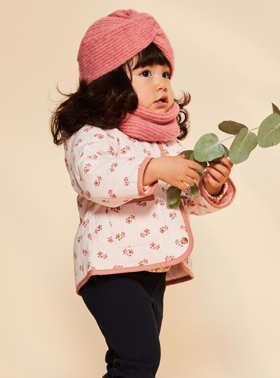 Pale pink quilted hooded coat with flower print. FIMARIE / 23E1BF51VESD319