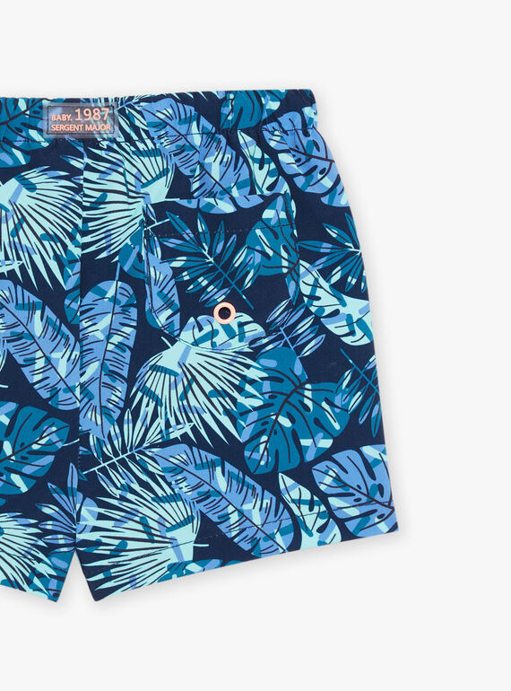 Navy blue and green leaf print swim shorts FISAM / 23E4BGM2MAI070