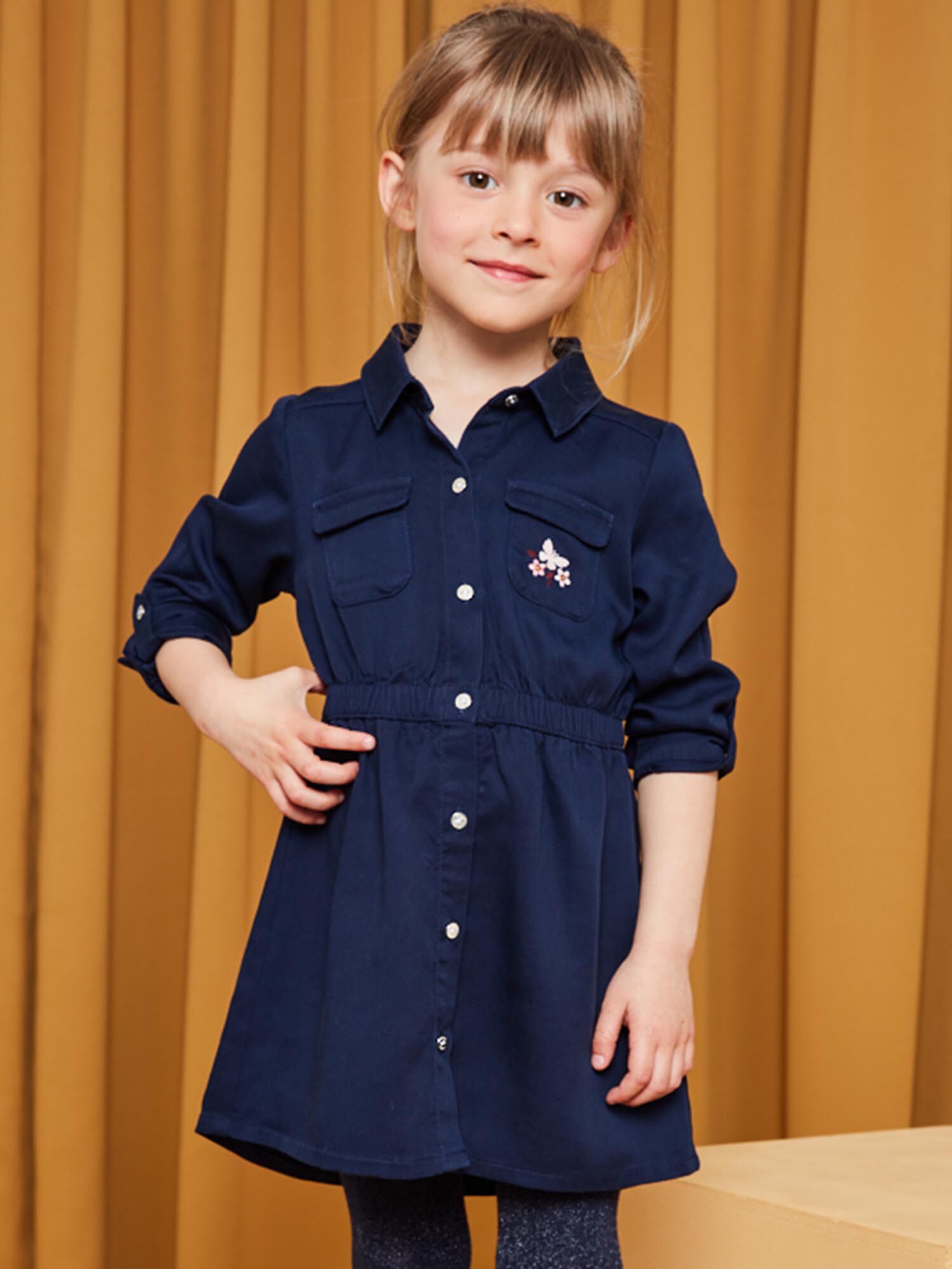 Navy blue dress with ruffles