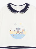 Baby boy's striped romper with koala motif at the beach CEFINN / 22E5BG42GRE070
