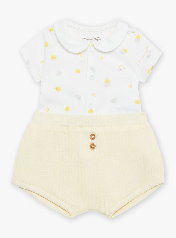 Vanilla bodysuit and shorts with clouds and suns print FOULQUES / 23E0CMT1ENS114