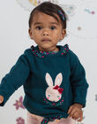 Baby girl blue rabbit sweater with floral print details BAGAELLE / 21H1BF91PUL714