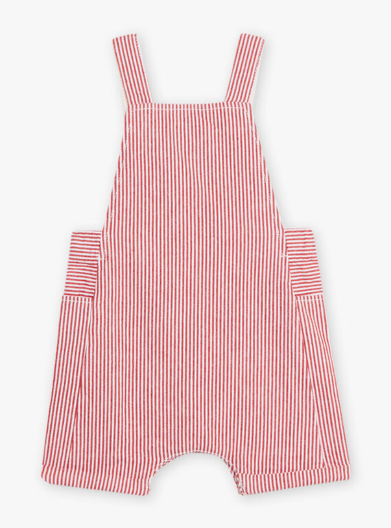 Baby boy short twill striped overalls in red and ecru CATHIS / 22E1BGM1SAC506