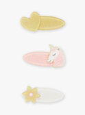 Set of 3 gold, white and pink barrettes DILOVETTE / 22H4PFB1BRTD309