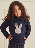 Girl's navy blue reversible sequin sweater with rabbit print BROZOETTE / 21H2PFF1SWE070
