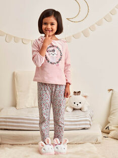 Baby girl pink velvet pajama set with cat motif BEBICOETTE / 21H5PF71PYJD329
