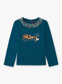 Long sleeve blue duck t-shirt with flower print collar for girls BOLORETTE / 21H2PF92TML714