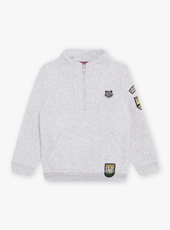 Grey mottled sweater with kangaroo pocket DEBADGEAGE / 22H3PGR1PUL943