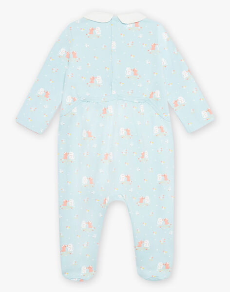 Baby girl sky blue romper with kitten and flower print CEDIVA / 22E5BF42GRE020