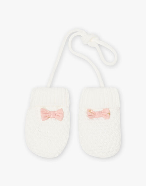 Baby Girl Ecru Mittens with Pink Bow BIPRETTY / 21H4BFD2GAN001