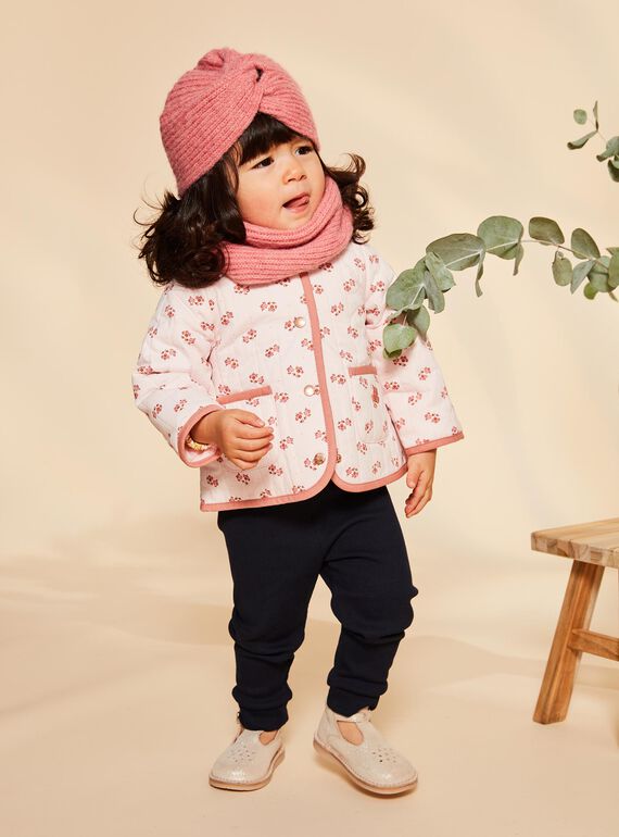 Pale pink quilted hooded coat with flower print. FIMARIE / 23E1BF51VESD319