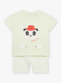 Light green panda head animation and stripes print pajamas FEFANTIN / 23E5BG31PYJ605